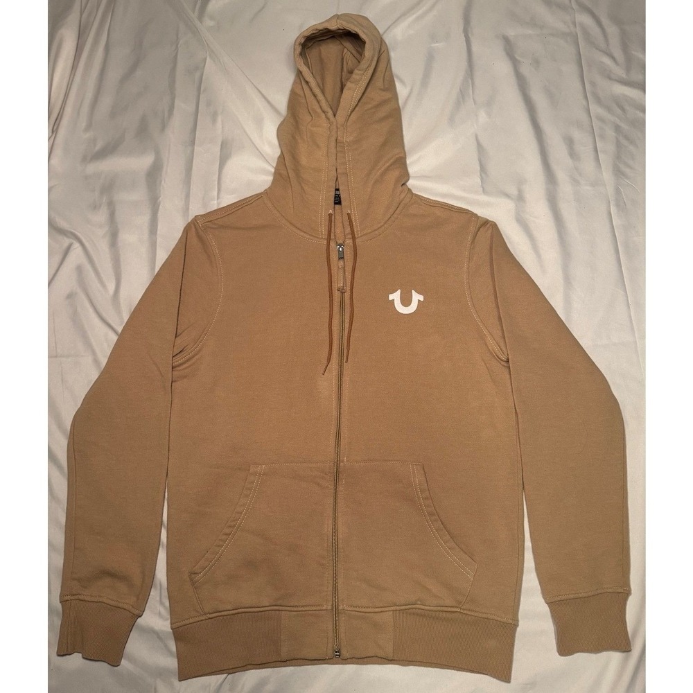 True Religion Zip Up Hoodie Tan Regular Fit Buddha Graphic‎ Streetwear Small